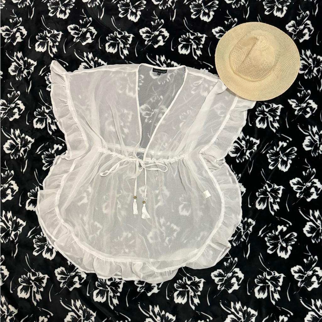 Sheer White Cover-Up With Ruffle Details